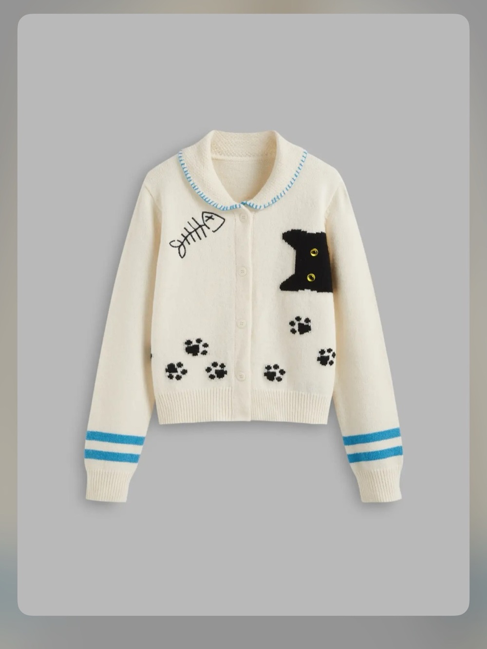 Cider KNIT COLLAR CAT BUTTON CARDIGAN L WC14-2
